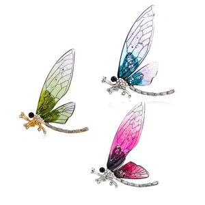 Broche de libélula para mujer, alfiler de Color degradado con alas, alfiler de insectos exagerados