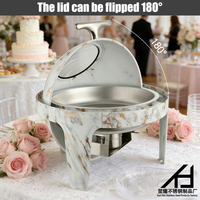 Hotelbedarf Roll-Top Rund 6L Edelstahl Marmor Chafing Dish Buffet Speisenwärmer-Set mit Glasfenster für Restaurants
