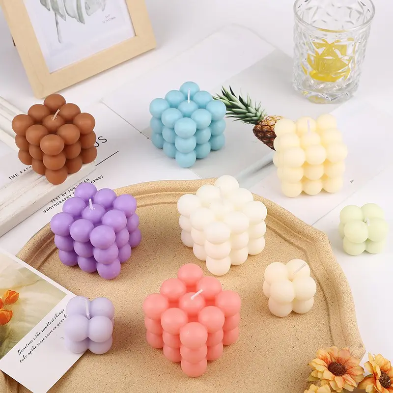 Velas de cera de soja para decoración del hogar, Cubo de burbujas para navidad, cumpleaños, regalo de Casa nuevo