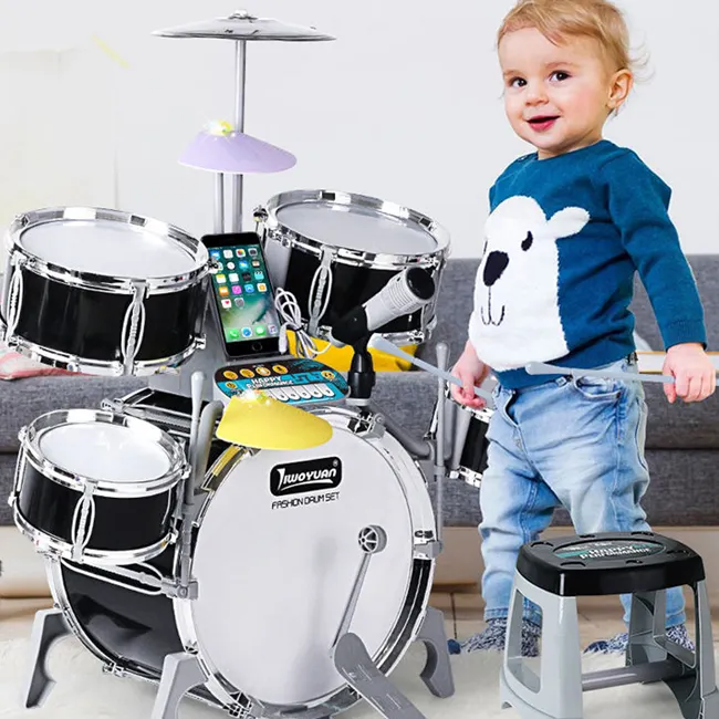 Kids musical instruments electroplated jazz drum toys interesting drum kit toys with sound and light
