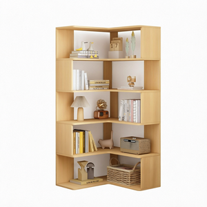 Estantería esquinera en forma de L de 6 niveles, 66 pulgadas de alto, color roble |   Soporte de Pared de Fácil Montaje - Ahorro de Espacio para Oficina en Casa o Sala de Estar de Estilo Moderno - Product Image 1