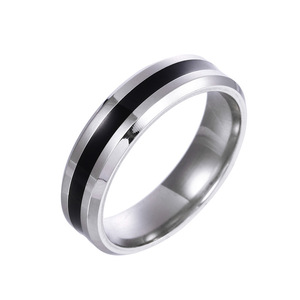 Nouvelle <span class=keywords><strong>Bague</strong></span> Ouverte en Acier Inoxydable Plaqué Argent, Motif Ligne Noire Émaillée, Haute Qualité, <span class=keywords><strong>Prix</strong></span> Bas, Bijoux de Couple - Product Image 3