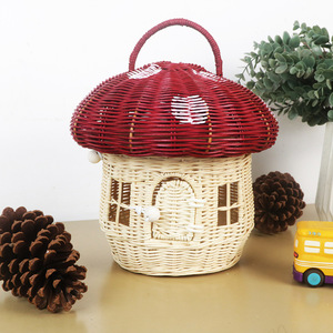 Livraison Gratuite Sac à main Acorn fait main en rotin, osier et paille, boîte de rangement en forme de champignon, <span class=keywords><strong>panier</strong></span> à jouets <span class=keywords><strong>pour</strong></span> enfants, accessoires de photographie tressés - Product Image 2