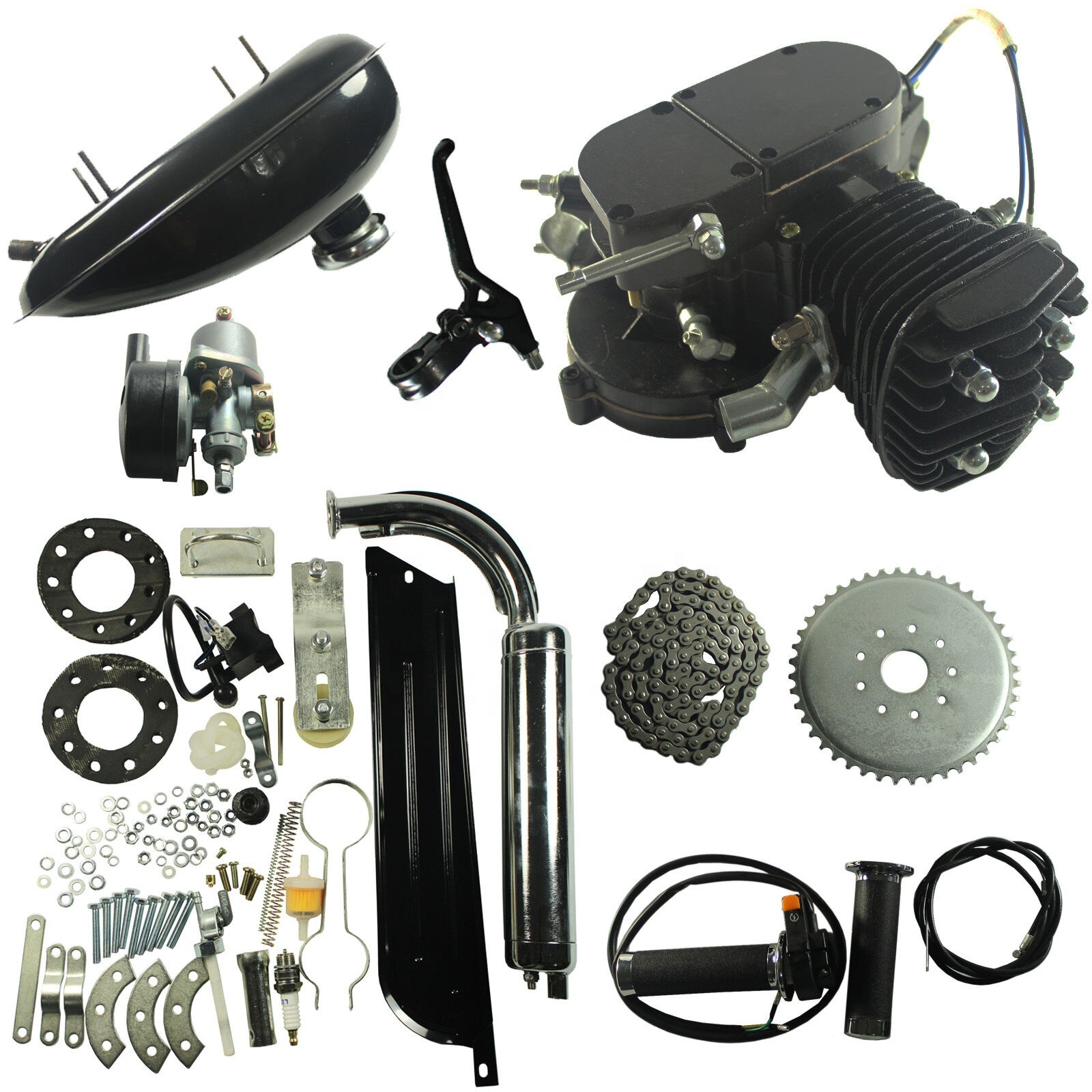 Kit Moteur Vélo 80cc 2 Temps - Conversion, 50 Km/h, Réservoir 2L, Pour Roues 61-71cm, Compteur Inclus
