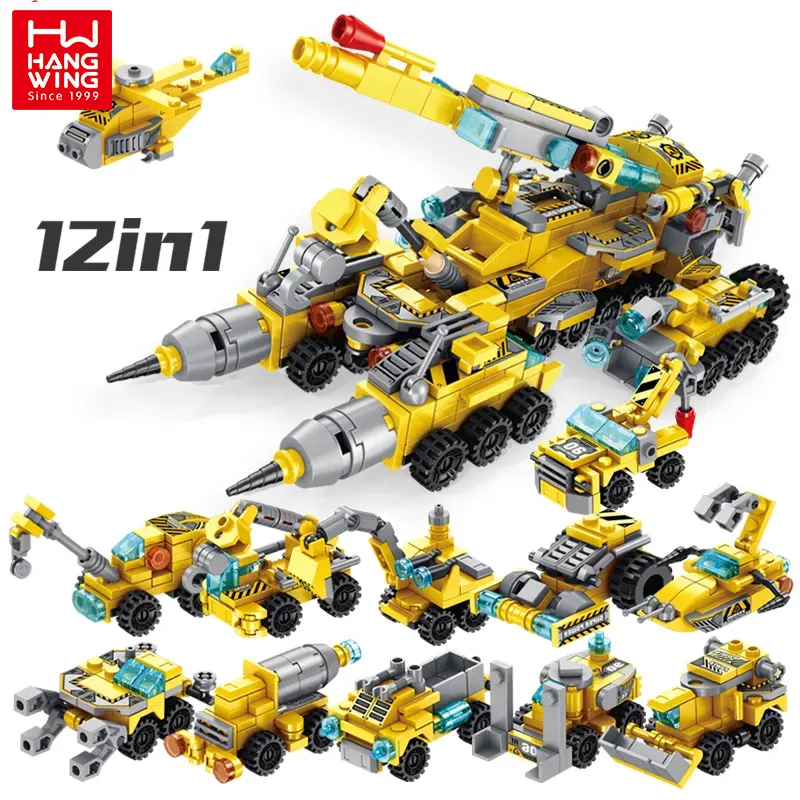 الطوب HW 12in1 متعددة الوظائف بناء شاحنة بناء كتل كل نموذج 2 تغيير اللعب للأطفال
