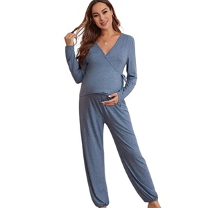 Vêtements de grossesse en bambou, pantalon de survêtement à nouer sur le côté avec taille ajustable, vêtements de détente et pyjamas de maternité en bambou modal - Product Image 1
