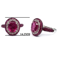 Cincin Perhiasan Mewah Modern Abadi Emas Putih 18K Berlian Alami 100% Batu Ruby RUBELLITE Batu Utama untuk Pesta