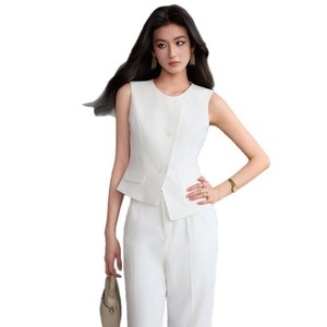Women's Sleeveless Vest Set Gray Solid Color Asymmetry Summer Spring Casual Suit Leisure Wear - Product Image 5