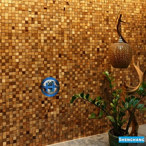 Solid Wood Mosaic Panel Natural Pine Wood Mosaic Panel Tile Random <strong>Plank</strong> Pattern Wall Covering for Cafe Restaurant Bar Counter - Product Image 1