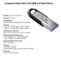 Flashdisk Original Ceamere C18 USB 3.0 128GB 64GB 32GB 16GB 8GB 4GB Memory Stick Pen Drive 32GB