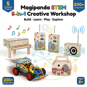 Kit éducatif 5-en-1 en bois pour la fabrication d'une voiture télécommandée électronique, d'un talkie-walkie et d'un projecteur de physique radio, matériel pédagogique STEM pour étudiants - Product Image 2