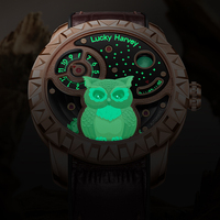Montre squelette de luxe pour homme Lucky Harvey, boîtier en acier inoxydable, verre saphir, bracelet en cuir véritable, résistance à l'eau 3ATM, ZLS104