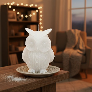 Vela Decorativa con Diseño de Búho Blanco y Purpurina, Única y Atractiva - Product Image 3