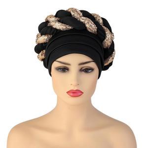 Grand turban africain à sequins pour femme, avec des images de femmes portant des turbans, chapeau turban, foulards pour femmes, bonnet indien - Product Image 3