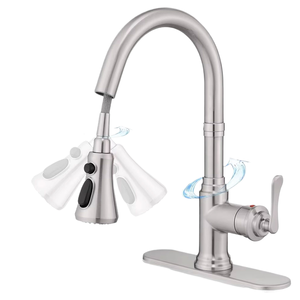 Robinet <span class=keywords><strong>de</strong></span> <span class=keywords><strong>cuisine</strong></span> <span class=keywords><strong>haut</strong></span> <span class=keywords><strong>de</strong></span> <span class=keywords><strong>gamme</strong></span> moderne américain en acier inoxydable brossé avec douchette extractible, à monobloc, à encastrer sur plan, avec noyau en céramique - Product Image 1