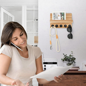 Wooden <b>Key</b> Holder <b>Wall</b> Mounted With Shelf And <b>Hooks</b> For Entryway Storage - Product Image 3