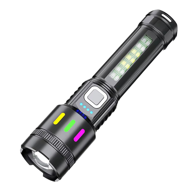 USB Rechargeable LED Flashlight IP55 Rated Waterproof ABS Plastic Torch with Adjustable Beam for Camping and Emergency