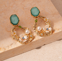 Aksesori Anting Wanita Berbentuk Bunga Akrilik Berhiaskan Berlian, Berlapis Emas 18K, Baja Tahan Karat, Kelas Atas