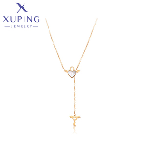 T000685728 Xuping bijoux mode simple élégant or rose cristal d'amour plus cupidon clé gland collier en acier inoxydable - Product Image 1