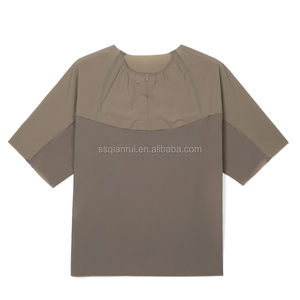 T-shirt da corsa da uomo in microfibra a rete, elasticizzato in 4 direzioni, ad asciugatura rapida, con controllo dell'umidità, mezza zip posteriore, tasca rinfrescante, anti-sfregamento, OEM - Product Image 5