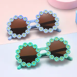 Новые Детские эластичные солнцезащитные очки для девочек, стильные милые Мультяшные солнцезащитные очки в форме цветка, модные солнцезащитные очки для парка развлечений