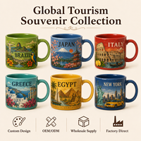 Mug à café en céramique souvenir du Brésil avec logo, boîte, motif perroquet, monument de Rio, tasse à lait/eau en porcelaine florale, personnalisable OEM ODM, vente en gros
