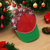 Casquette de camionneur en maille de Noël à 5 panneaux avec blocs de couleur, personnalisable avec votre design, en coton, style Père Noël mignon, pour hommes et femmes