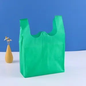 Vente en gros, sac pliable personnalisé bon marché, sac à provisions non tissé, fourre-tout vert non tissé