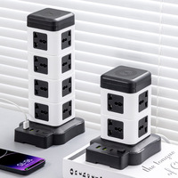 Multiprise universelle anti-surtension avec prises industrielles UK/US/EU, design vertical, charge sans fil, électrique