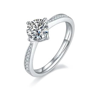 订婚戒指与Moissanite 1ct 6.5毫米高品质现货925纯银戒指珠宝18k镀金戒指