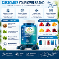 Gummies personnalisées OEM/ODM à marque privée, supplément Ashwagandha et Vitamine D, 60 unités, formule personnalisée Ashwagandha et Vitamine D, sous contrat