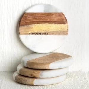 Nouveau bois d'acacia naturel et pierre de marbre avec sous-verres personnalisés polis de haute qualité sous-verres en marbre ardoise tapis en silicone - Product Image 1