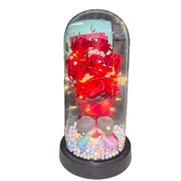 Bouquet de roses éternelles faites à la main pour la fête de Qixi, pour filles, épouses - Cadeau de fleurs de savon avec dôme en verre et veilleuse pour la Saint-Valentin et les anniversaires
