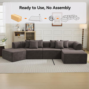 Sofá Cama Modular Moderno de Pana con Chaise Longue, Sofá de 4 Plazas con Chaise para Uso en Hoteles y Apartamentos - Product Image 6