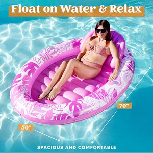 Oval Inflatable Water Bed Lounge Chair 180x127cm Tropical Design With Back Sun Lounger Outdoor Pool Float - Product Image 4