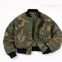 Blouson Bomber Réversible Camouflage Vintage en Sergé de Coton Col Montant Hiver Homme Fermeture Éclair Devant Matelassé Chaud Rembourré Streetwear