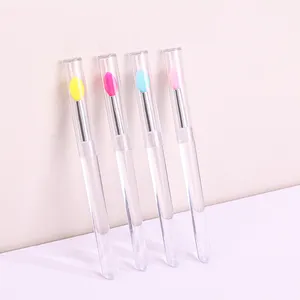 4 Kleuren Platte Siliconen Applicator Sticks Herbruikbare Lip Borstel Met Cover Voor Chroom Glitter Stof Nagel Poeder Nagelborstel