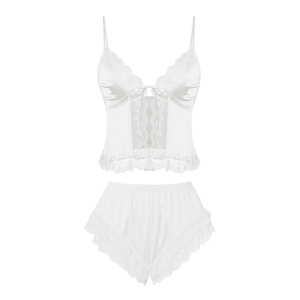 <strong>Sexy</strong> White Lace Pyjamas <strong>Sets</strong> Cami Top and Ruffle Trim Sleepwear Bridal Women Short <strong>PJ</strong> <strong>Set</strong> - Product Image 1