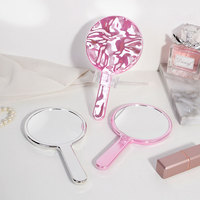 Miroir de maquillage portable à main avec cadre en plastique électroplaqué, personnalisable avec impression de logo, pour femmes