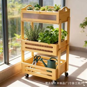 Bamboo floor-<b>standing</b> multi-tiered <b>vegetable</b> and fruit storage rack, Japanese minimalist style plant and flower pot shelf - Product Image 3