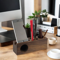 Organisateur de bureau en bois naturel, accessoires de bureau, porte-stylo, support de téléphone portable, support de tête, simple niveau, multifonction, rectangulaire