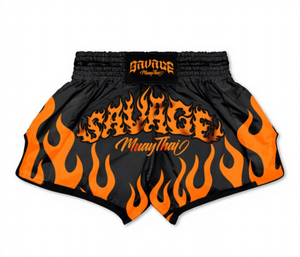 Shorts d'entraînement de boxe Muay Thai noir et orange flamme, séchage rapide, extensibles, respirants, légers, durables, vêtements d'arts martiaux personnalisés - Product Image 3