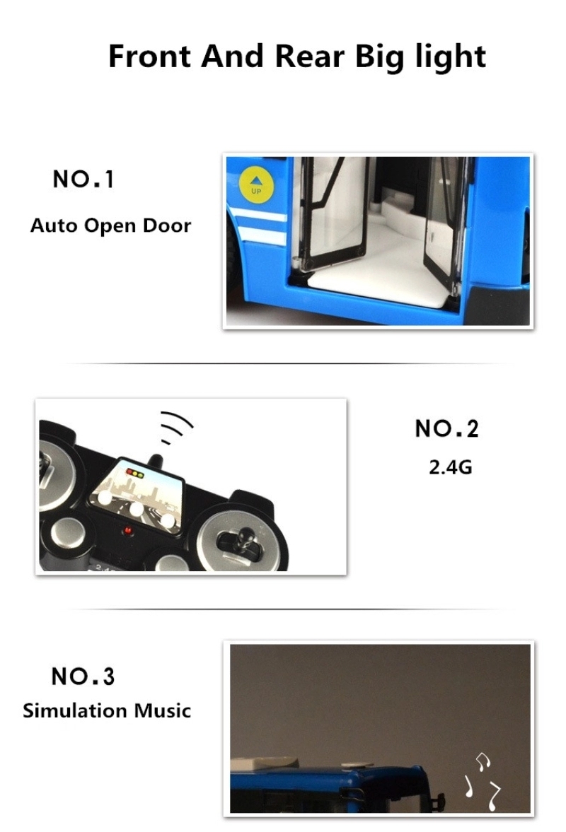 Bus Télécommandé 1:32 E635 - Bus Urbain RC Avec Lumières, Son Et Portes Ouvrantes - 2,4GHz Bleu