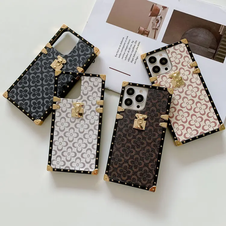 New Luxury Designer Pattern Square Leather Cell Phone Case Cover For iPhone 6 7 8 Plus X Xr Xs Max 11 12 13 14 Pro Max