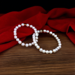 E295-B160-0261G Women's Cute Faux Pearl <b>Beaded</b> <b>Bracelets</b> & Bangles Gold Plated Stainless Steel Everyday Wear - Product Image 3