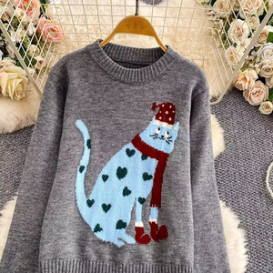 Pull pour femmes, nouvelle arrivée printemps, col rond, manches longues, coupe ajustée, imprimé <span class=keywords><strong>chat</strong></span> mignon - Product Image 5