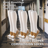 3 paires de chaussettes de compression antidérapantes en cuivre tricotées 10-20 mmHg, soutien genouillère pour hommes, femmes, sport, voyage, soins infirmiers, maternité