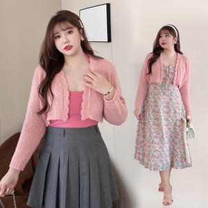 Cárdigan de punto Runqi N8713 Sweetheart para mujer, chaqueta corta de manga larga con volantes, anti-bolitas, corte ajustado, talla grande - Product Image 4