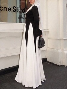 Đầm maxi tay dài nữ tính, kiểu dáng cổ điển thanh lịch, thích hợp cho dạ hội & tiệc tùng, kèm khăn hijab, phong cách Dubai & Thổ Nhĩ Kỳ, họa tiết trơn. - Product Image 4