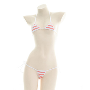 Maillot de bain trois pièces rayé, <span class=keywords><strong>taille</strong></span> ajustable, ensemble de lingerie bikini amusant, <span class=keywords><strong>grande</strong></span> <span class=keywords><strong>taille</strong></span>, bleu et <span class=keywords><strong>blanc</strong></span>, ODM Polyester - Product Image 1